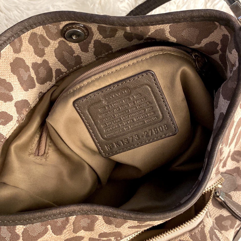 Coach leopard print handbag. 12.5inW/11inH. - Picture 11 of 15